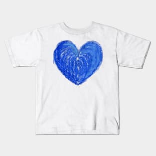 Blue Heart Drawn With Oil Pastels Kids T-Shirt